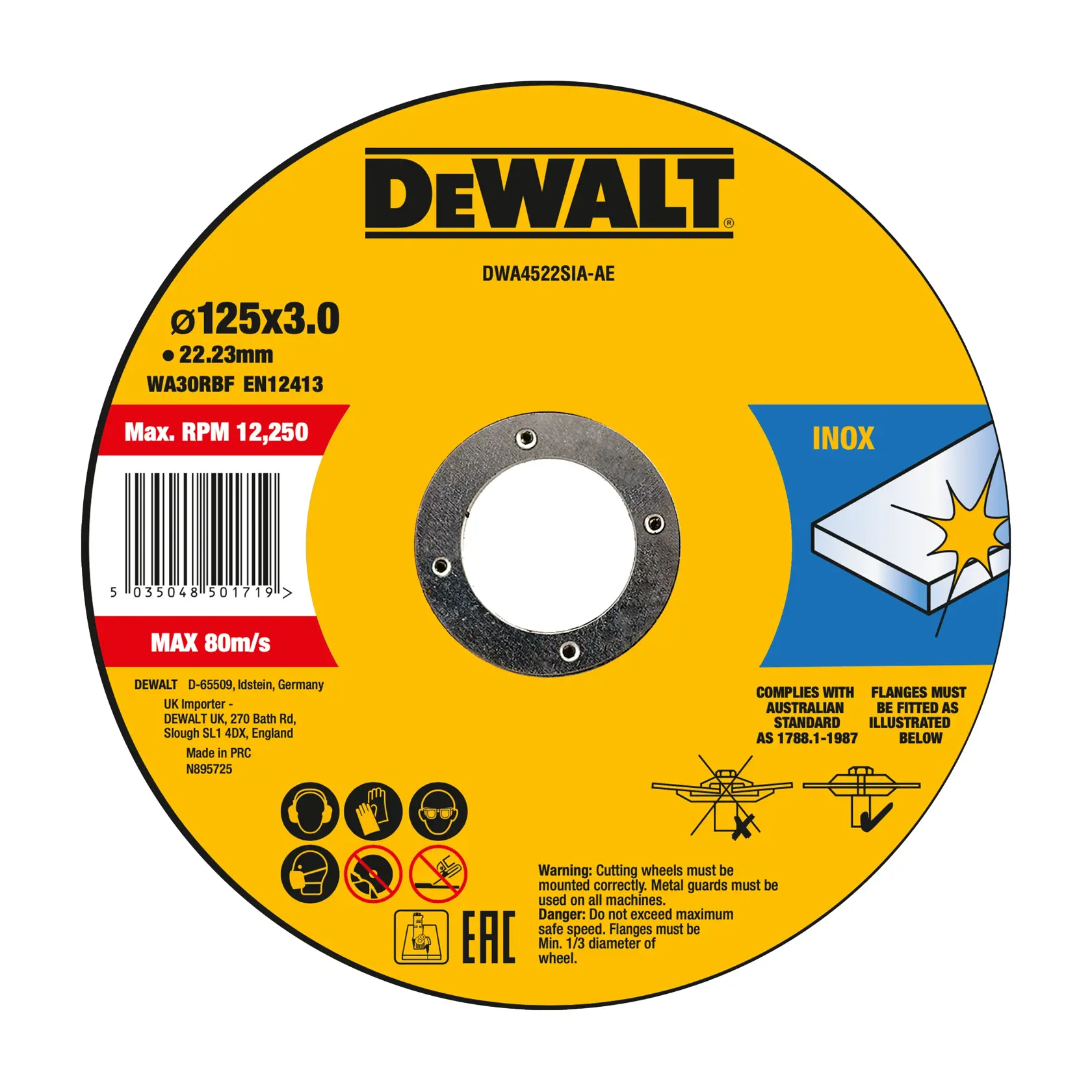 DEWALT® 125 мм x 3 мм x 22 мм INOX T27 Диск за рязане (опаковка от 25 бр.)