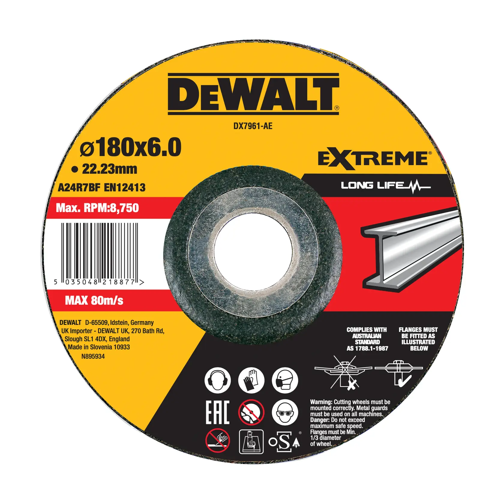 DEWALT® 180 мм x 6 мм x 22,23 мм диск за шлифоване на метал тип 27 HP